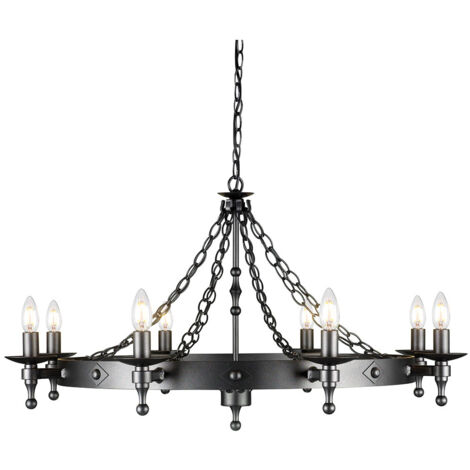 Lustre Warwick noir graphite acier 8xE14 60W Elstead