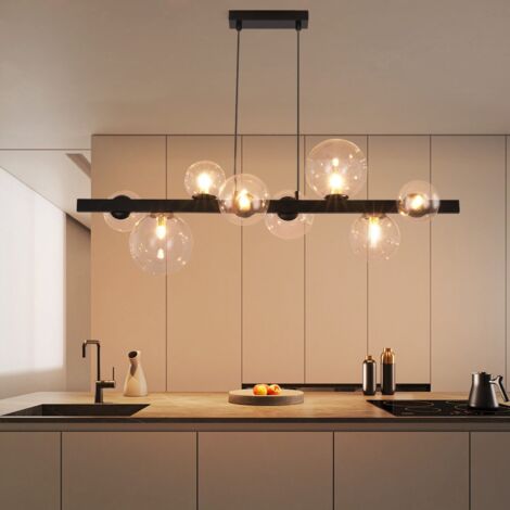Lustre ZMH Lampe Suspendue Salon 8 Ampoules - Lampe de Cuisine Suspendue G9 Lampe Suspendue Lampe de Table à Manger Salle à Manger Boule de Verre Moderne Transparente Fumée (sans Ampoule)