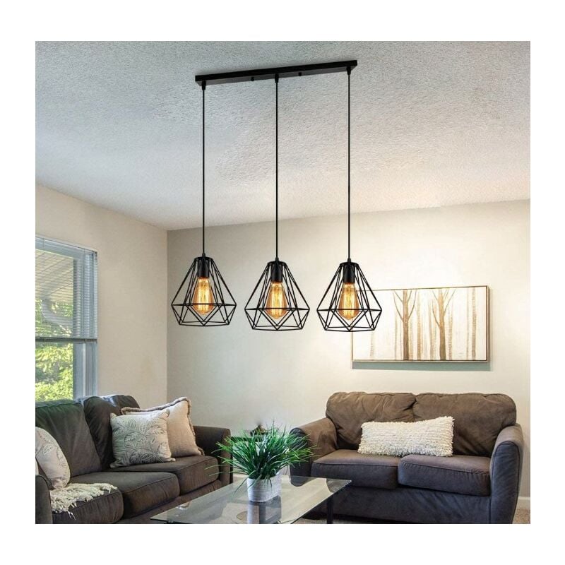 Hofuton 3 Lampes Suspension Rétro Industriel, Créatif Lustre, E27 Lampe de Plafond Vintage en Metal, Eclairage pour Salon Cuisine Couloir Restaurant