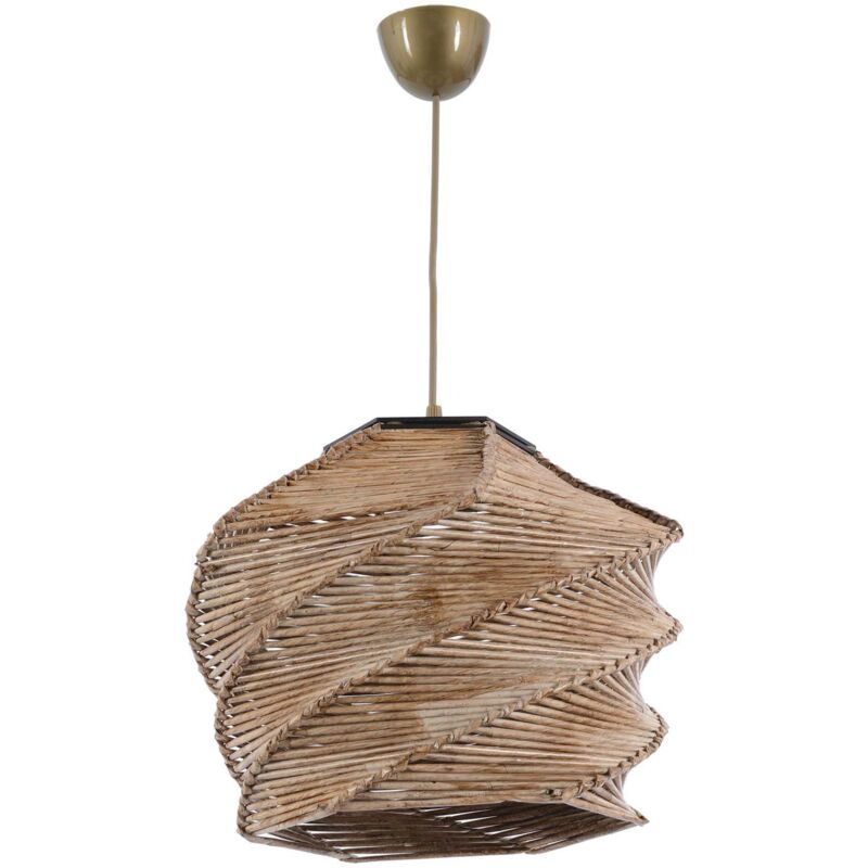 Greenice - Lustre en Bois Imitation Bambou Camel - 32x32 cm, Hauteur Totale 65 cm, Type de Douille E27, pour Chambre Cosy