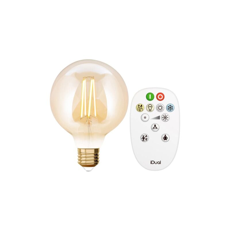 Image of Idual - lutec G95 - Lampadina a filamento led globo, 9 w, colore: Ambra con telecomando