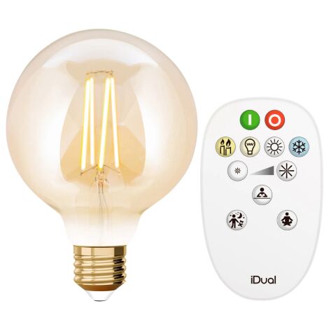 LUTEC G95 - Lampadina a filamento LED GLOBO, 9 W, colore: Ambra CON TELECOMANDO