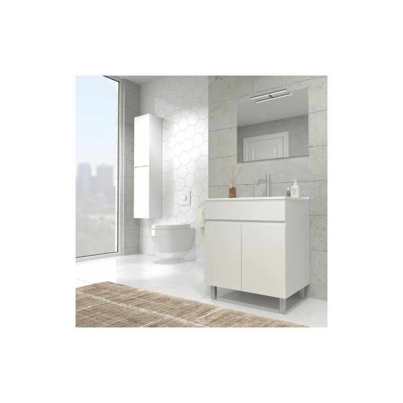 

Mueble de baño con Lavabo de Cerámica 2 puertas - Mueble Montado - Ancho 60 cms - Blanco - Modelo LUUP