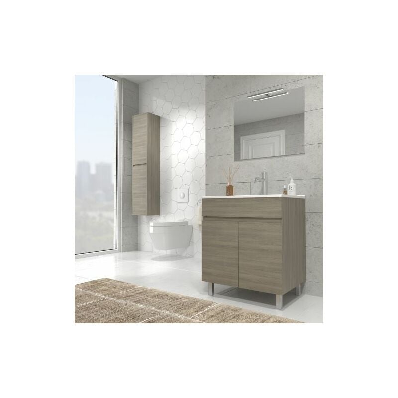 

Mueble de baño con Lavabo de Cerámica 2 puertas - Mueble Montado - Ancho 80 cms - Estepa - Modelo LUUP