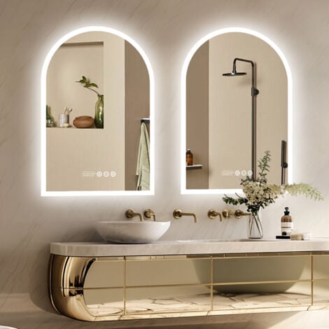 LUVODI Arched Illuminated LED Bathroom Mirror Anti-fog With Clock, Temperature, Week
