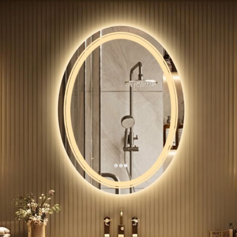 LUVODI Backlit Oval Bathroom Mirror Illuminated LED Touch Control Antifog Pad Wall Hung - 700x500mm