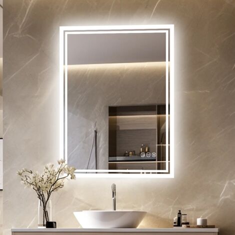 LUVODI Espejo baño Led con luz Antivaho de Pared Retroiluminado Rectangular, 700 x 900mm