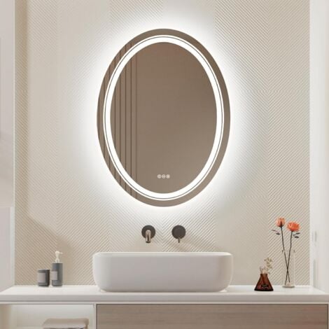 AUPERTO Espejo de baño redondo de 60 cm, espejo de baño LED con
