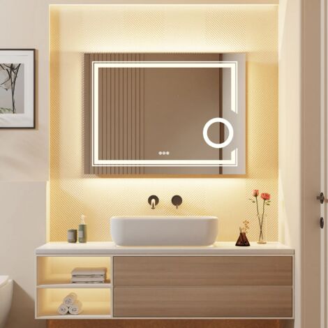 LUVODI Espejo Baño con Luz Led: 60x80 cm Espejos de Baño Pared Antivaho  Moderno Rectangular Inteligente con Luz RGB Interruptor Tactil Regulable  para
