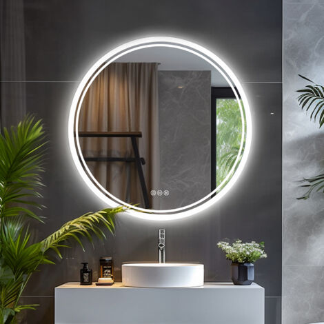 LUVODI Fogless Round Bathroom Mirror Illuminated LED Light Backlit Makeup Mirror with Sensor Touch control, 800x800mm