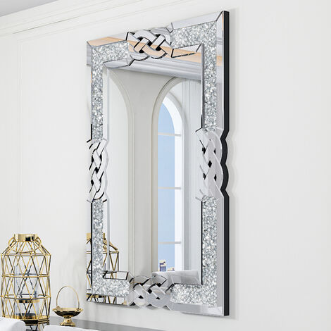 LUVODI Large Bathroom Mirror Wall Mounted 3D Luxury Silver Wall Mirror Modern Artistic Mirror Hallway Decor, Rectangular 100cm x 70cm