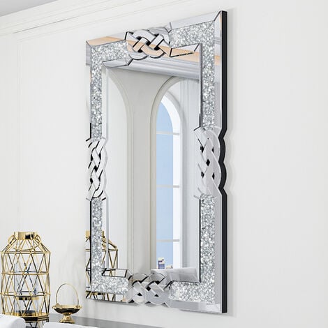 LUVODI Large Bathroom Mirror Wall Mounted 3D Luxury Silver Wall Mirror Modern Artistic Mirror Hallway Decor, Rectangular 90cm x 60cm