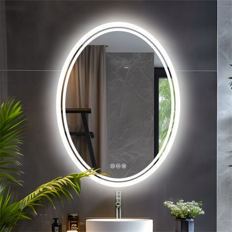 Luvodi – Miroir lumineux de salle de bain 50x70 cm – Anti-buée avec interrupteur tactile – Étanchéité IP56 – 3000K à 6000K de température de couleur
