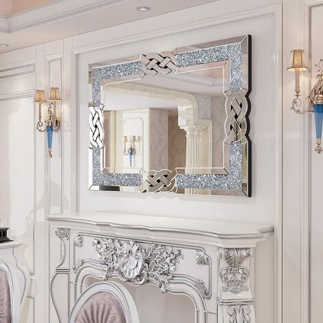 Luvodi – Miroir mural décoratif rectangulaire 100x70cm – Cadre en verre argenté – Suspension bidirectionnelle – Élégant pour salon et chambre