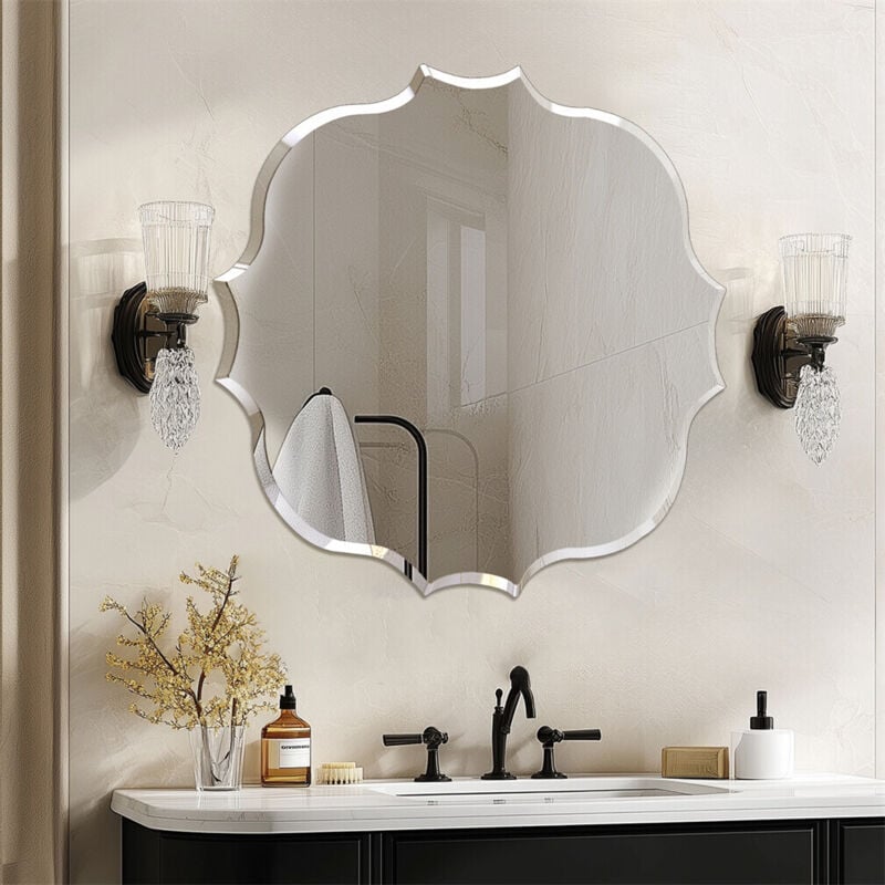Miroir Mural Irrégulier Sans Cadre - 8080cm Miroir Asymétrique Design Salon en Verre Biseauté hd Miroirs Muraux Simple Salle de Bain Miroir d'Entrée