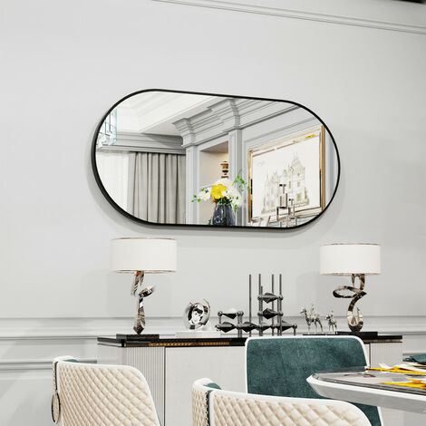 Luvodi – Miroir mural noir ovale 100x50cm – Cadre en aluminium – Miroir argenté pour salle de bain, chambre, entrée – Installation facile