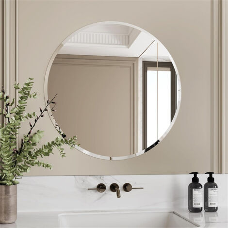 LUVODI Miroir Mural Salon Décoratif Rond - 8080cmMiroirs Muraux Design en Verre Biseauté Sans Cadre Grand Miroir Suspendu Argenté Décoration Mural d'Entrée Modern pour Chambre Salle de Bain