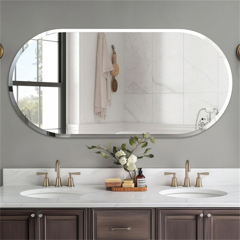 Miroir Mural Salon Design Oval - 10050cm Miroir Simple Salle de Bain en Verre Biseauté hd Sans Cadre Miroirs Muraux Décoratif Grand Miroir Suspendu