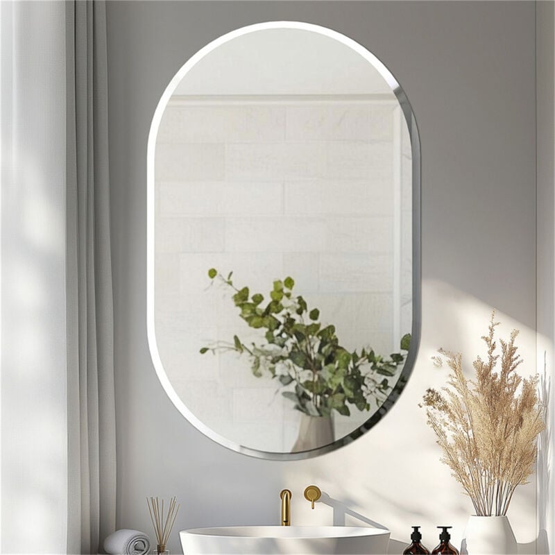 Miroir Mural Salon Design Oval - 8050cm Miroir Simple Salle de Bain en Verre Biseauté hd Sans Cadre Miroirs Muraux Décoratif Grand Miroir Suspendu