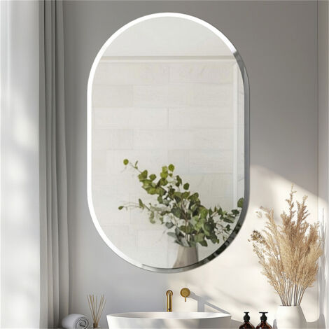 LUVODI Miroir Mural Salon Design Oval - 8050cm Miroir Simple Salle de Bain en Verre Biseauté HD Sans Cadre Miroirs Muraux Décoratif Grand Miroir Suspendu d'Entrée Modern Argenté Chambre