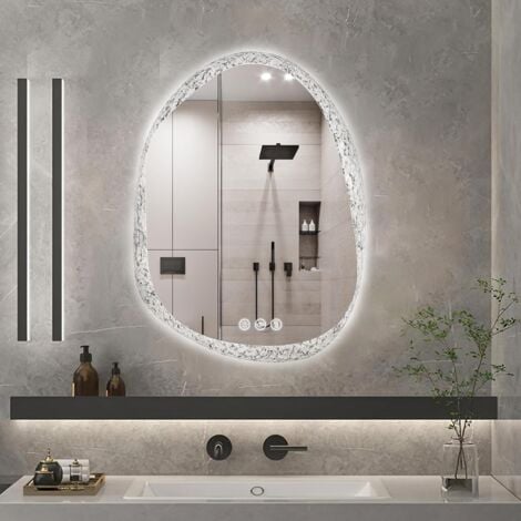 LUVODI Specchio Bagno con LED Luce 50x70cm Irregolare Specchio asimmetrico Retroilluminato Creativo motivo
