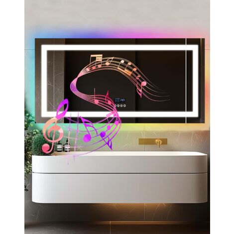 LUVODI Specchio Bluetooth da Bagno con RGB LED Luce Musica Digitale Retroilluminato + Frontale Luce 120x60cm