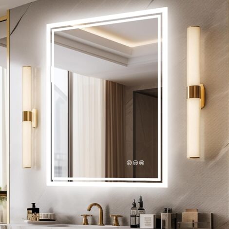 LUVODI Specchio da Bagno con LED Luce Retroilluminato Rettangolare 50x70cm Specchio Smart