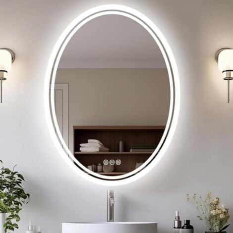 LUVODI Specchio da Bagno LED Luce Retroilluminato Ovale Specchio Smart 50x70cm