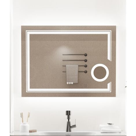 LUVODI Specchio ingranditore 3X da Bagno con LED Luce Retroilluminato + Frontale Specchio Smart Rettangolare da Trucco 60x80cm