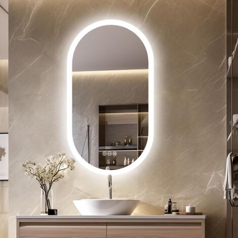 LUVODI Retroilluminato LED Ovale da Parete: Grande Specchio Bagno con Led luce, Touch, Antiappanamento, Luce Regolabile - 100x50cm