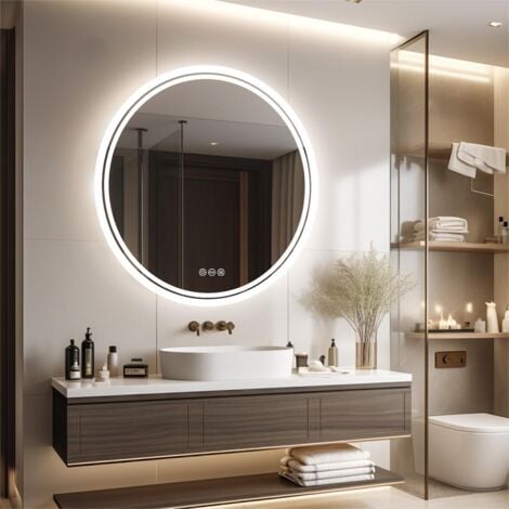 UNHO LUVODI Specchio Retroilluminato Bagno con Led Luce Rotondo 60cm, Specchio Smart Tondo 3 Touch Dimmerabile Antiappanamento Funzione Memoria IP56