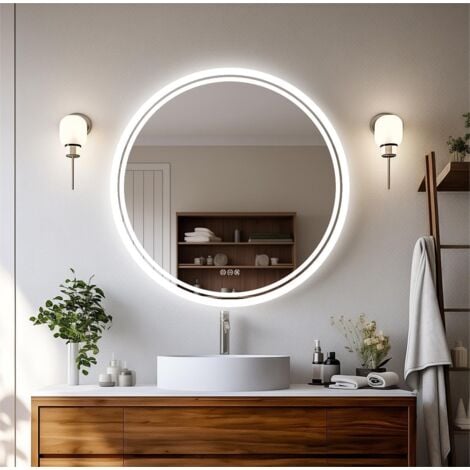 UNHO LUVODI Specchio Retroilluminato Bagno con Led Luce Rotondo 60cm, Specchio Smart Tondo 3 Touch Dimmerabile Antiappanamento Funzione Memoria IP56