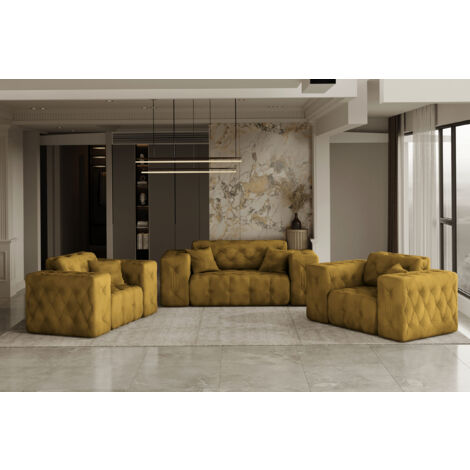 Lux 2+1 + 1 Sofagarnitur, elegant, klassisch, schick in elegantem Whisper Stoff Golden