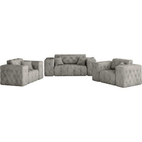 Lux 2+1 + 1 Sofagarnitur, elegant, klassisch, schick in elegantem Whisper Stoff Silber