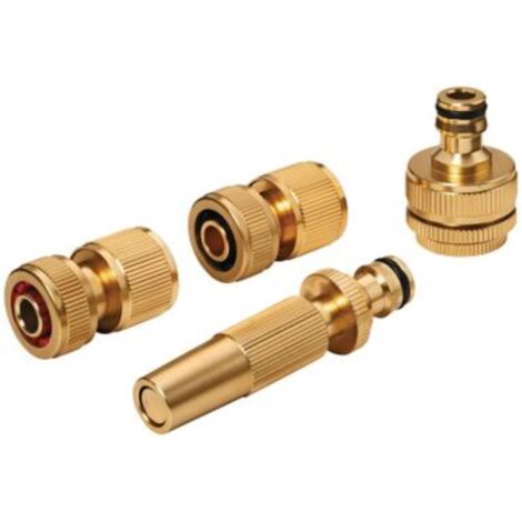 LUX TOOLS - 4 PEZZI - SET DI COLLEGAMENTO CON LANCIA PER IRRIGAZIONE - MATERIALE OTTONE