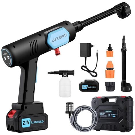 LUXBIRD 6-in-1 Akku-Hochdruckreiniger, Spritzpistole – 300 W – 3 Leistungsstufen – mit 4000-mAh-Akkus – 4,27 m Schlauch