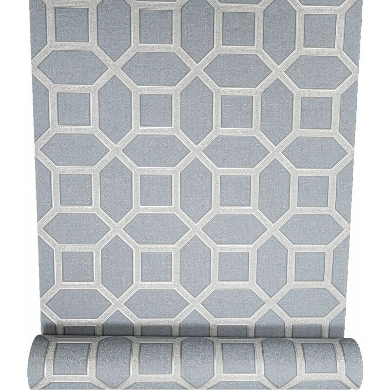 Arthouse - Geometric Light Blue Grey Glitter Textured Heavy Vinyl Premium Wallpaper Thick