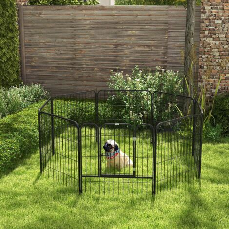 Luxe parc enclos modulable acier époxy porte verrouillable pour chiens. lapins. rongeurs. petits animaux. intérieur et extérieur 80 x 80 cm noir
