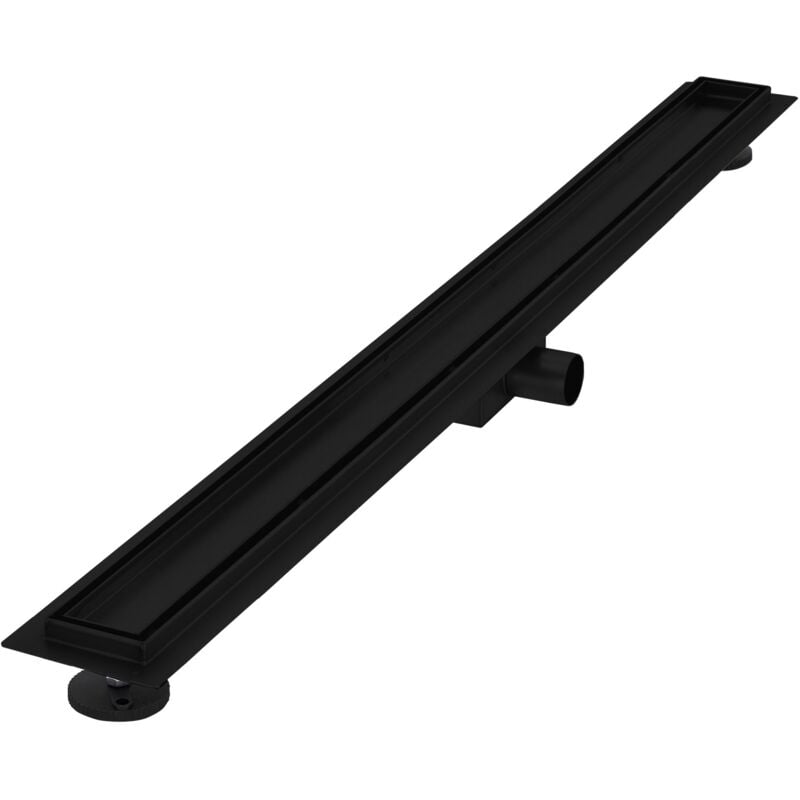 Luxebath - Caniveau de Douche 100 cm 2en1 à Carreler, Noir, Acier Inoxydable, avec Appareil Désodorisant et Filtre à Cheveaux Amovible, Pieds