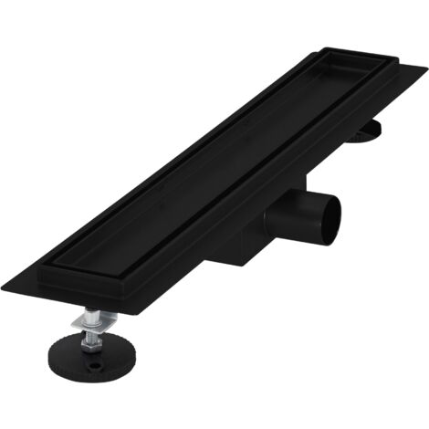 LuxeBath Caniveau de Douche 50 cm 2en1 à Carreler, Noir, Acier Inoxydable, avec Appareil Désodorisant et Filtre à Cheveaux Amovible, Pieds Réglable en Hauteur, Siphon Double Face, Écoulement de Sol