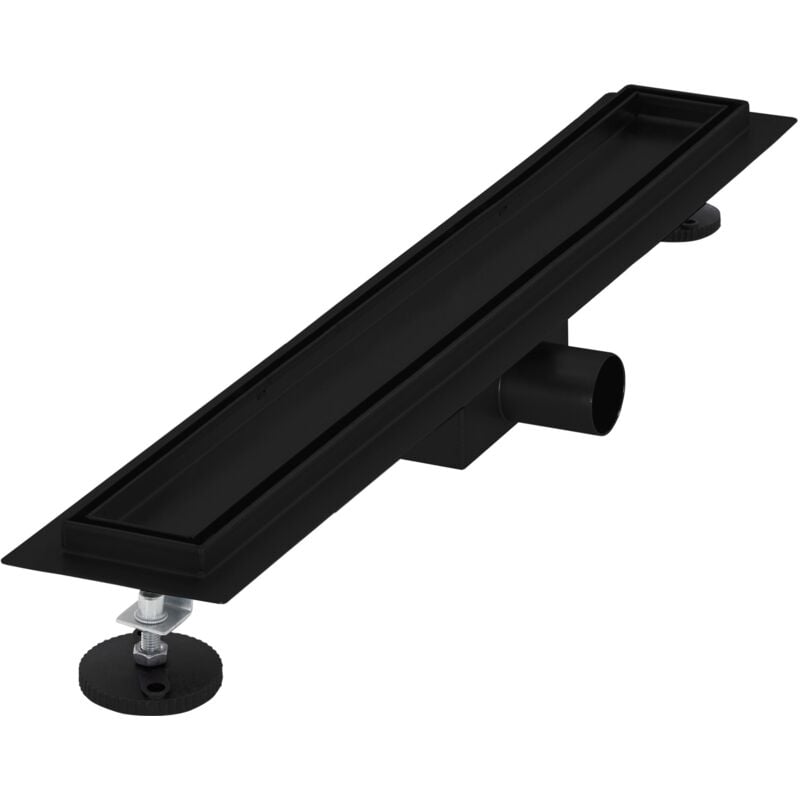 Luxebath - Caniveau de Douche 60 cm 2en1 à Carreler, Noir, Acier Inoxydable, avec Appareil Désodorisant et Filtre à Cheveaux Amovible, Pieds Réglable