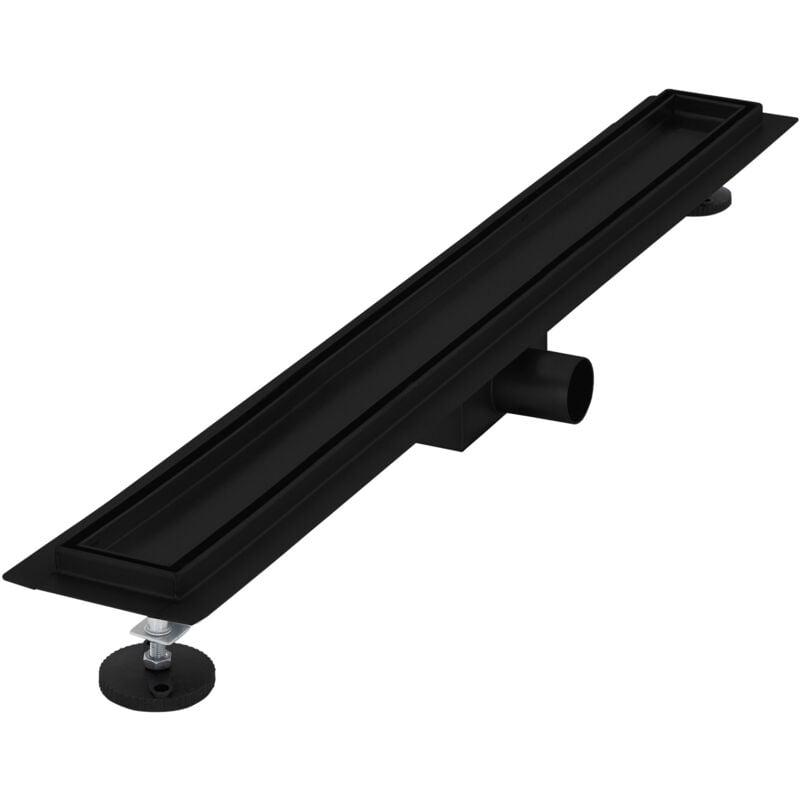 Luxebath - Caniveau de Douche 80 cm 2en1 à Carreler, Noir, Acier Inoxydable, avec Appareil Désodorisant et Filtre à Cheveaux Amovible, Pieds Réglable