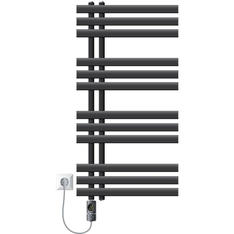 Luxebath - Elektrischer Badheizkörper Iron Em 500x1000mm Anthrazit + Heizstab 600w Thermostat Digitalanzeige, Handtuchheizkörper Mit Heizpatrone,