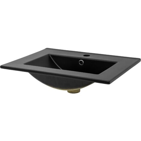 Luxebath – Lavabo en céramique noir mat 61,5x47 cm – Vasque à encastrer rectangle – Trop-plein et trou pour robinet inclus – Salle de bain moderne