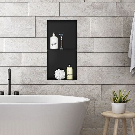 Mensola doccia nera Mensola bagno senza foratura Alluminio montato a parete  Sh
