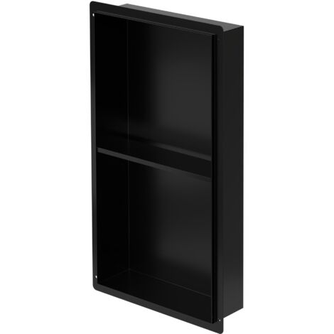 Luxebath – Niche de douche encastrée murale double 30x60x10 cm – Acier inoxydable noir – Installation verticale/horizontale – Rangement articles toilette