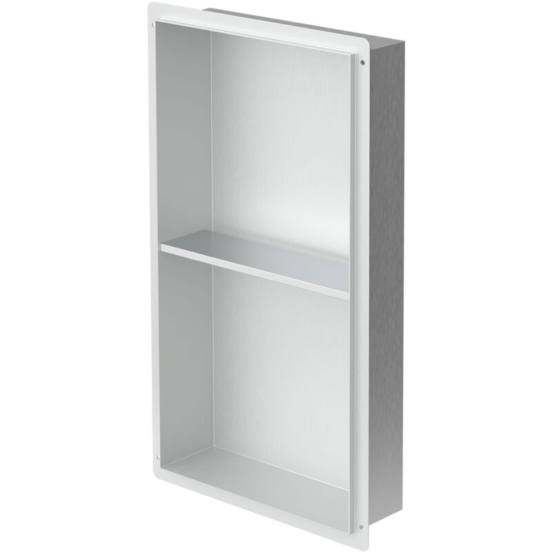 Luxebath - Niche de Douche Encastrée Murale Double, 30x60x10 cm, en Acier Inoxydable, Argent, sans Rebord, Étagère Encastrable Salle de Bain, Seule