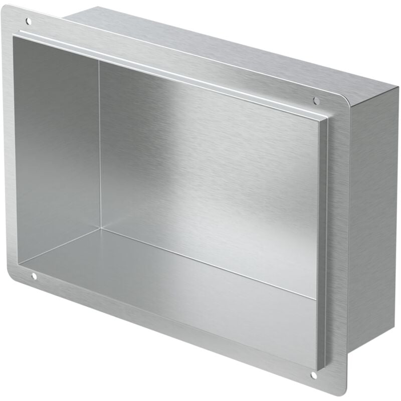 Niche de Douche Encastrée Murale, 20x30x10 cm, en Acier Inoxydable, Argent, sans Rebord, Étagère Encastrable Salle de Bain, Seule Couche, Rangement