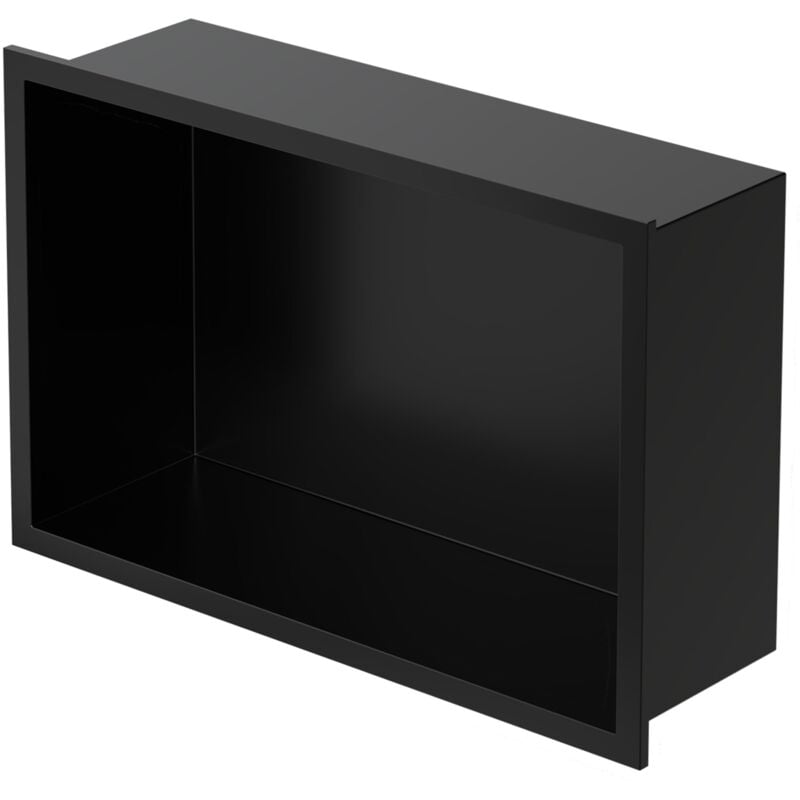 LuxeBath Niche de Douche Encastrée Murale, 20x30x10 cm, en Acier Inoxydable, Noir, Étanche, Étagère avec Cadre Salle de Bain, Encastrable, Seule