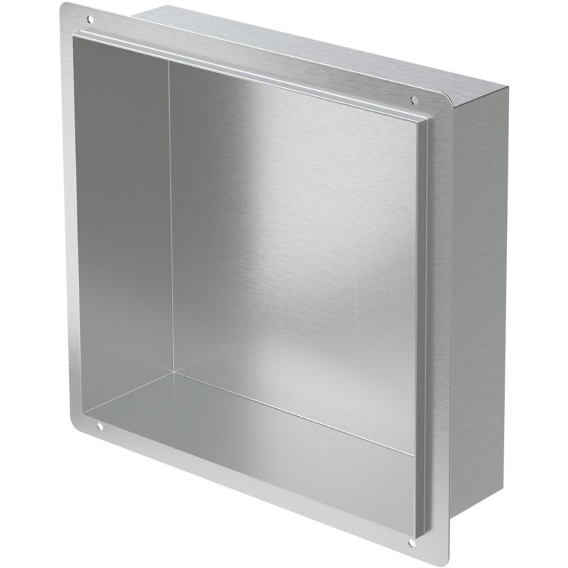 LuxeBath Niche de Douche Encastrée Murale, 30x30x10 cm, en Acier Inoxydable, Argent, sans Rebord, Étagère Encastrable Salle de Bain, Seule Couche,